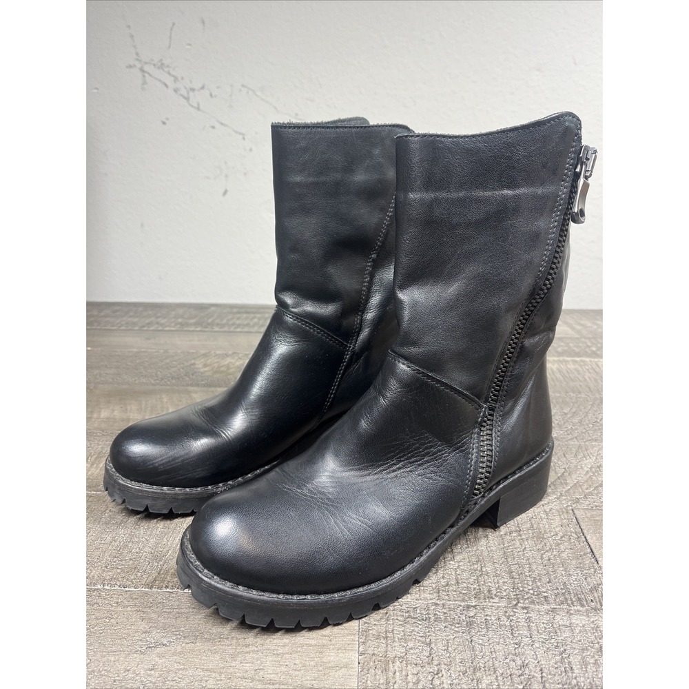 Vera Gomma Made in Italy Zipper Black Leather‎ Riding Boots Size 37 6.5